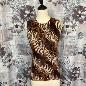 Joseph A Vintage Brown and Black Zebra Print Silk Tank Top 90s